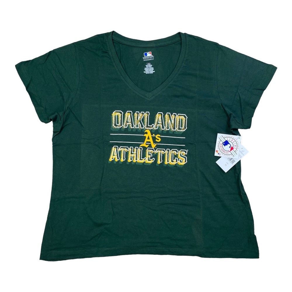 Oakland Athletics Womens T-Shirt V-Neck 1X Plus Size Compulsion to Win Green Tee